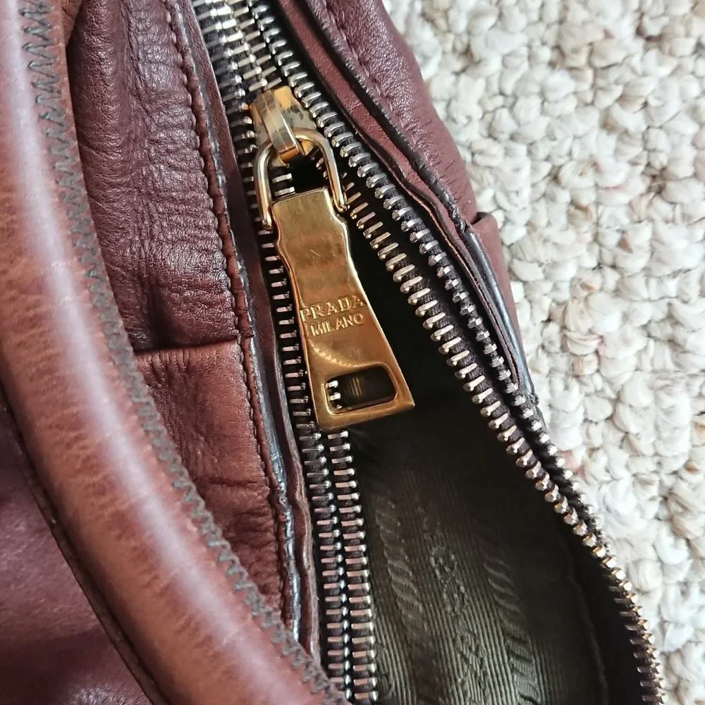 PRADA coffee brown calfskin Hobo Bag